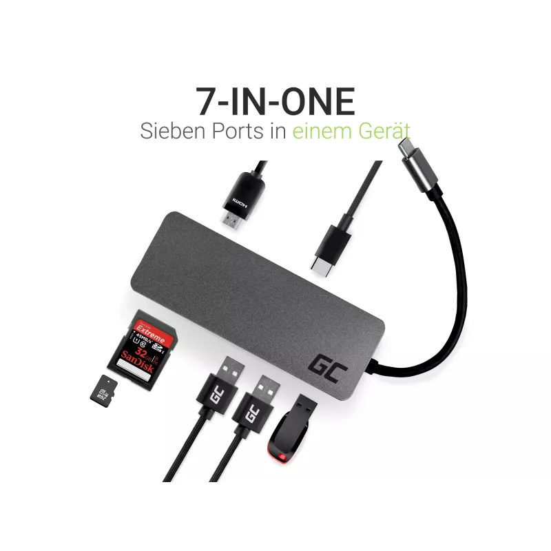 Green Cell AK50 - USB 3.2 Gen 1 (3.1 Gen 1) Type-C - USB 2.0 - USB 3.2 Gen 1 (3.1 Gen 1) Type-A - USB 3.2 Gen 1 (3.1 Gen 1) Type-C - MicroSD (TransFlash) - SD - Plata - Apple MacB