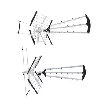 Antena DVB-T exterior/interior LIBOX LB2000 con amplificador de 69 dB, doble polarización, 174–790 MHz, aluminio/negro