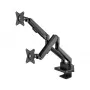 Manhattan Soporte de escritorio dual para TV y monitores (Full Motion con resorte de gas) con dock integrado, para pantallas de hasta 27 pulgadas, conexiones (x7): Ethernet, HDMI (x2), USB-A (x3) y USB-C, Power Delivery (100 W) al puerto USB-C (se requiere fuente de alimentación/cable USB-C por separado), VESA: 75x75 y 100x100 mm