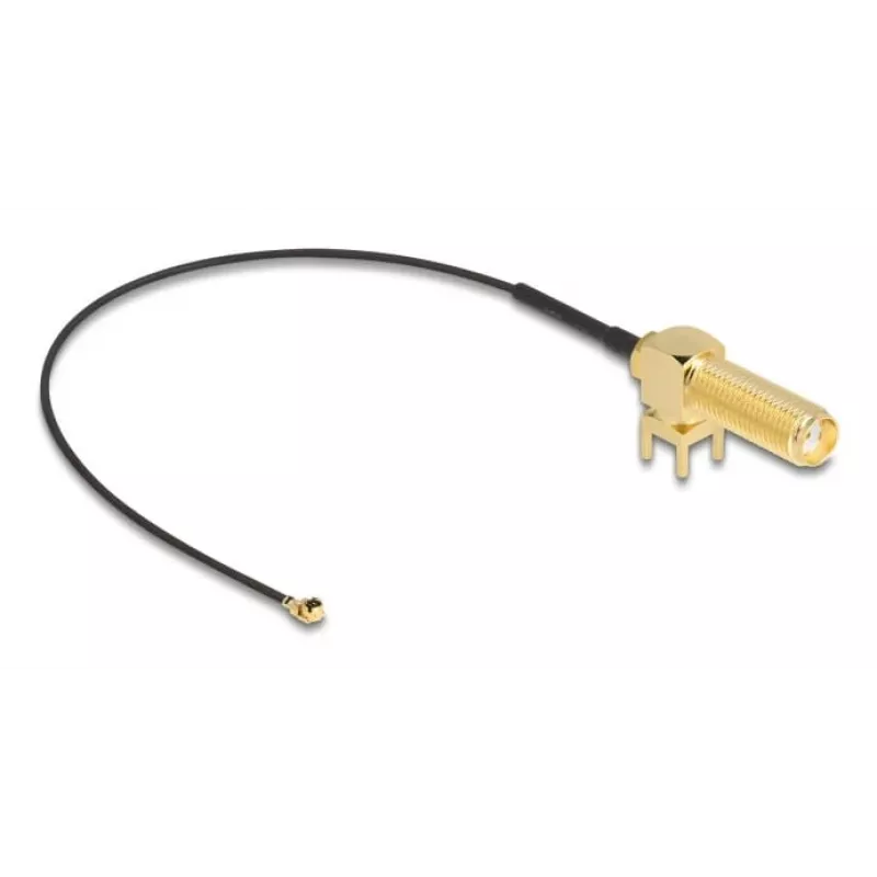 Cable de antena DeLOCK SMA 90° conector hembra PCB cable coaxial blindado 0,15 m I-PEX MHF1 negro dorado