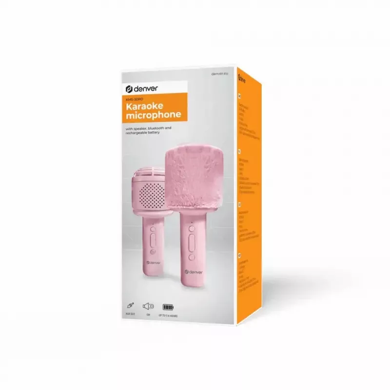 Micrófono Denver KMS-30 rosa micrófono con altavoz BT para karaoke