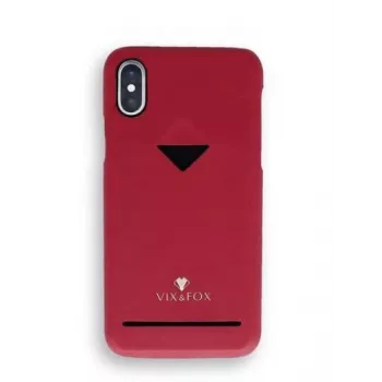 Carcasa trasera con ranura para tarjetas VixFox para iPhone X/XS — rojo rubí, cubierta trasera con compartimento para tarjetas integrado