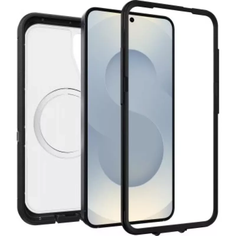 OtterBox Defender XT Clear Magnets funda, Samsung Galaxy S25, transparente/negro
