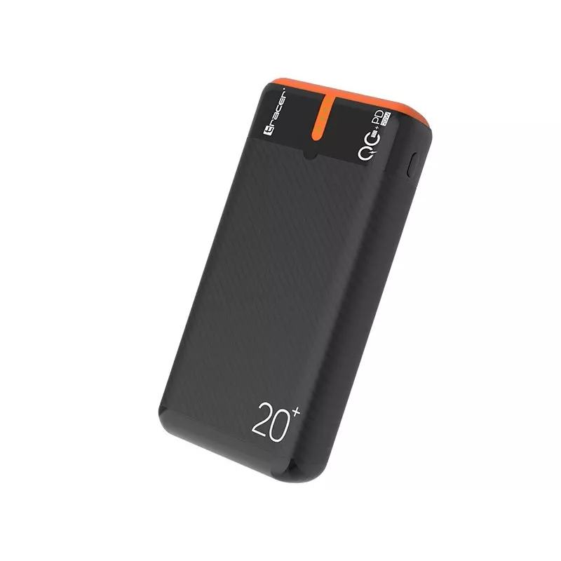 Cargador portátil TRACER EnerGen 20000 mAh, Power Delivery 20W, entrada USB-C, 2 salidas USB-A, soporte para 3 dispositivos, naranja
