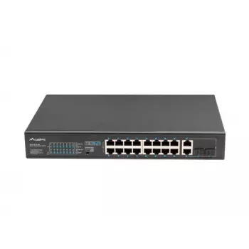 Switch no gestionado LANBERG RSFE-16P-2C-250 — 18 puertos Gigabit, 16x PoE+ (30W), 2x SFP, 250W, 1U, Metal, montaje en rack