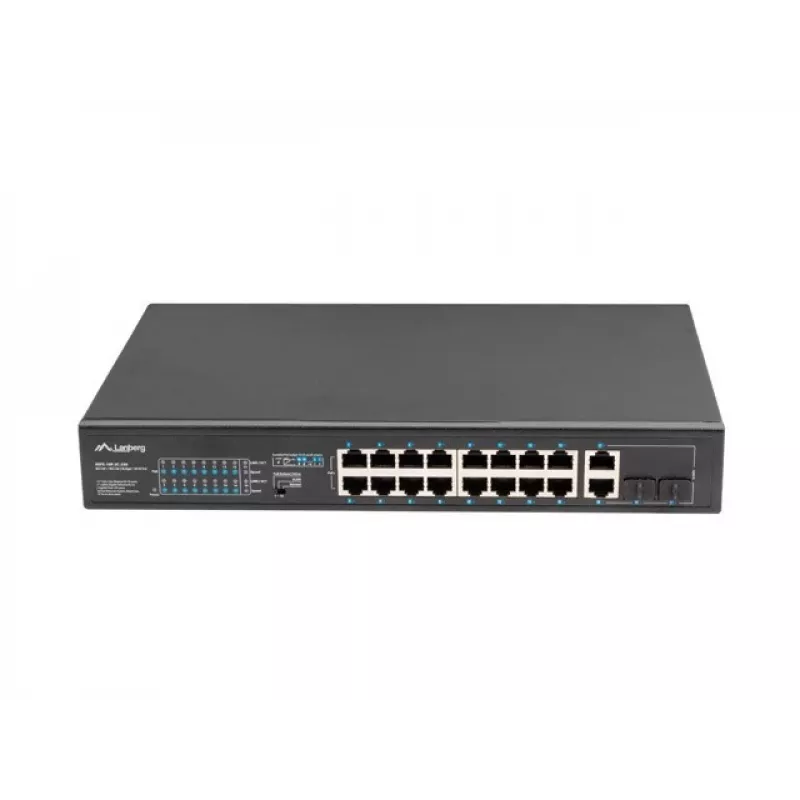Lanberg RSFE-16P-2C-250 switch PoE+ no gestionable, 16x 10/100 PoE+, 2x combo Gigabit, 250 W, rack 1U
