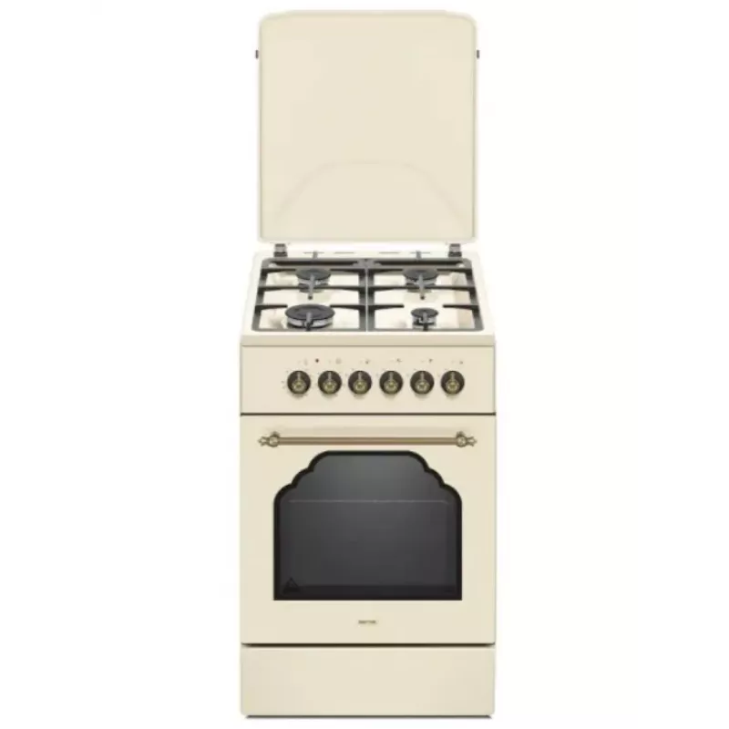 Cocina de gas y eléctrica MPM MPM-56-KRM-14, 56 cm, 4 quemadores de gas, horno eléctrico, crema