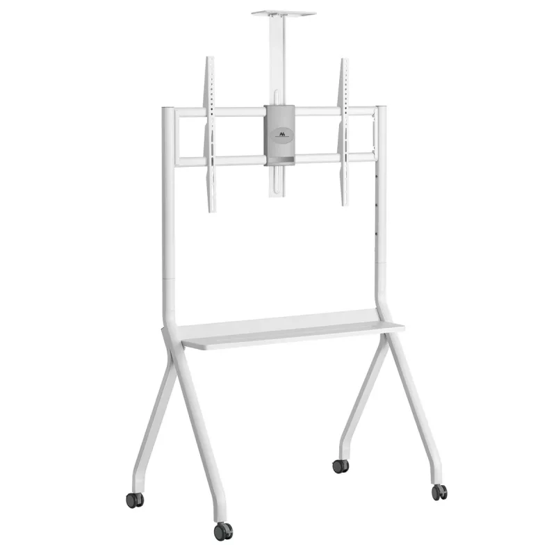 Soporte de TV de suelo MACLEAN MC-114 W para pantallas 55 inch–100 inch, blanco, VESA hasta 900x600, carga máxima 120 kg, altura 115–152 cm, estante