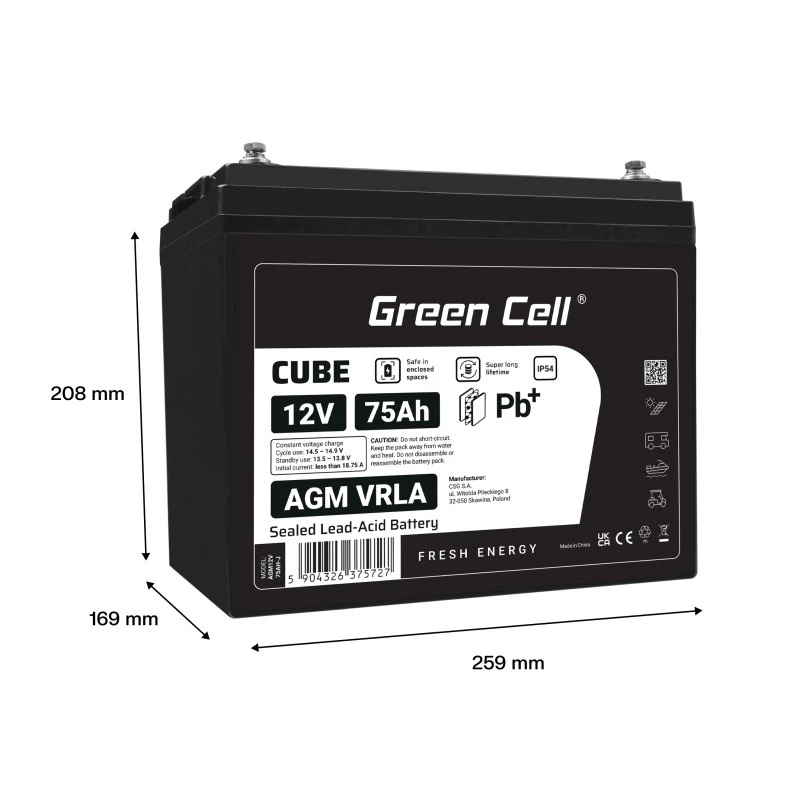 Batería AGM VRLA 12V 75Ah IP54