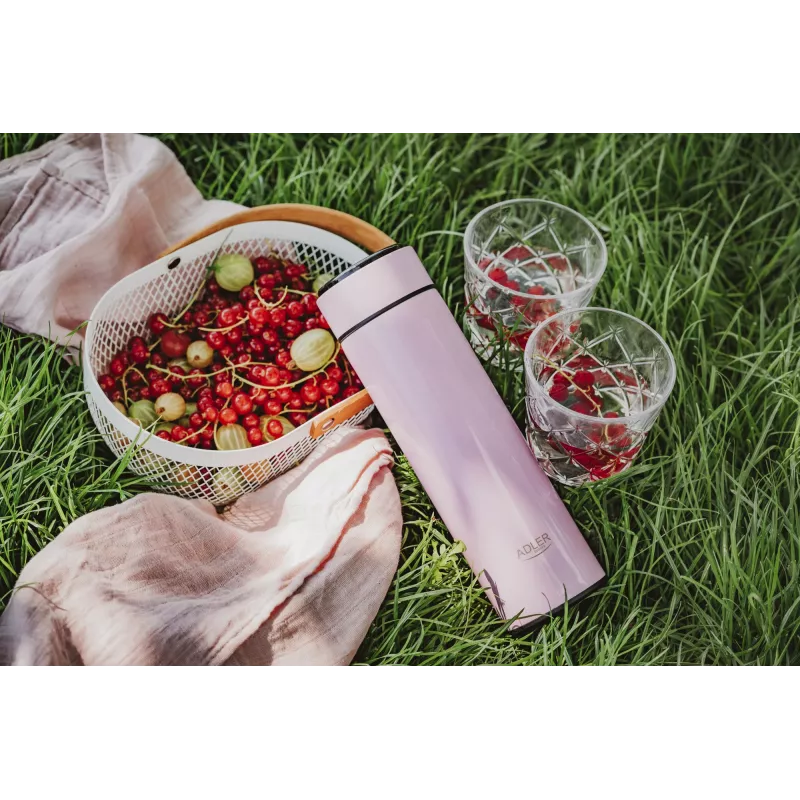 Botella térmica Adler AD 4506P acero inoxidable con funda de silicona, rosa, con aislamiento al vacío