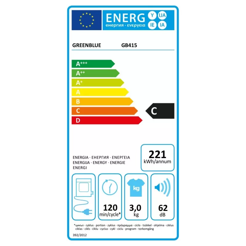 Secadora GreenBlue GB415, secadora doméstica compacta, 3 kg de capacidad, 830 W, tambor 260×460 mm, gris