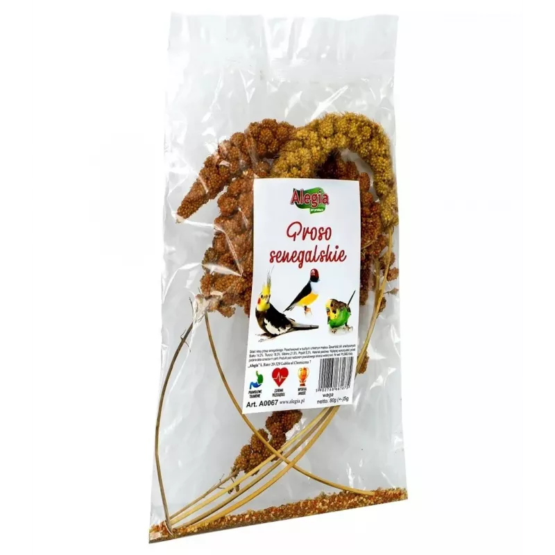 Premio para pájaros y roedores Alegia mezcla de mijo Senegal, sabor a cereales, bolsa 80 g
