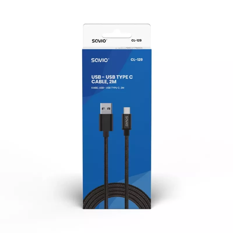Cable USB Savio CL-129 2 m USB 2.0 USB A USB C negro