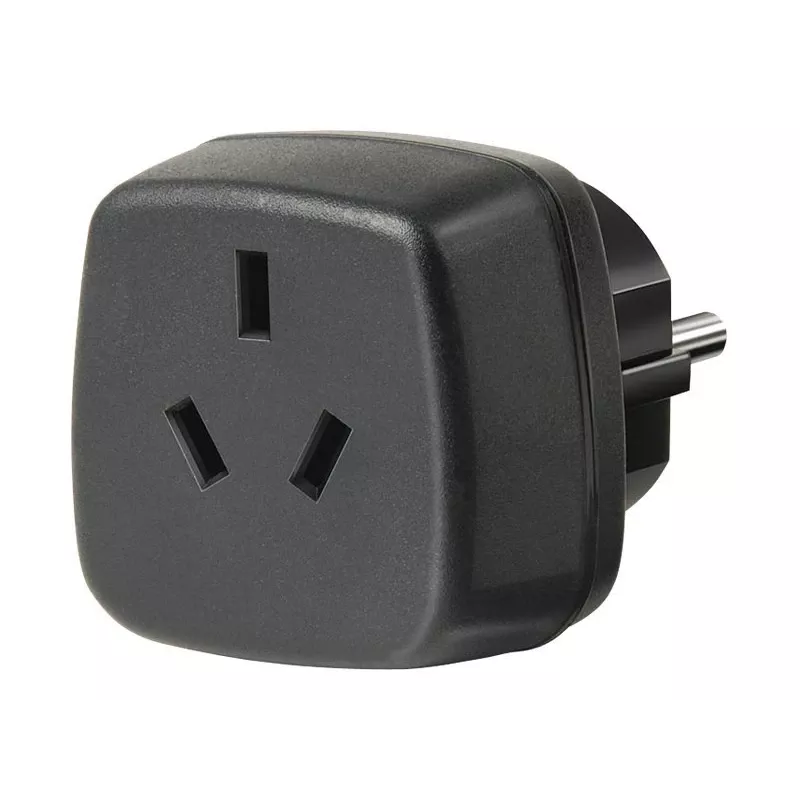 Adaptador de viaje AUS/CN > conector macho con toma de tierra, adaptador de enchufe negro