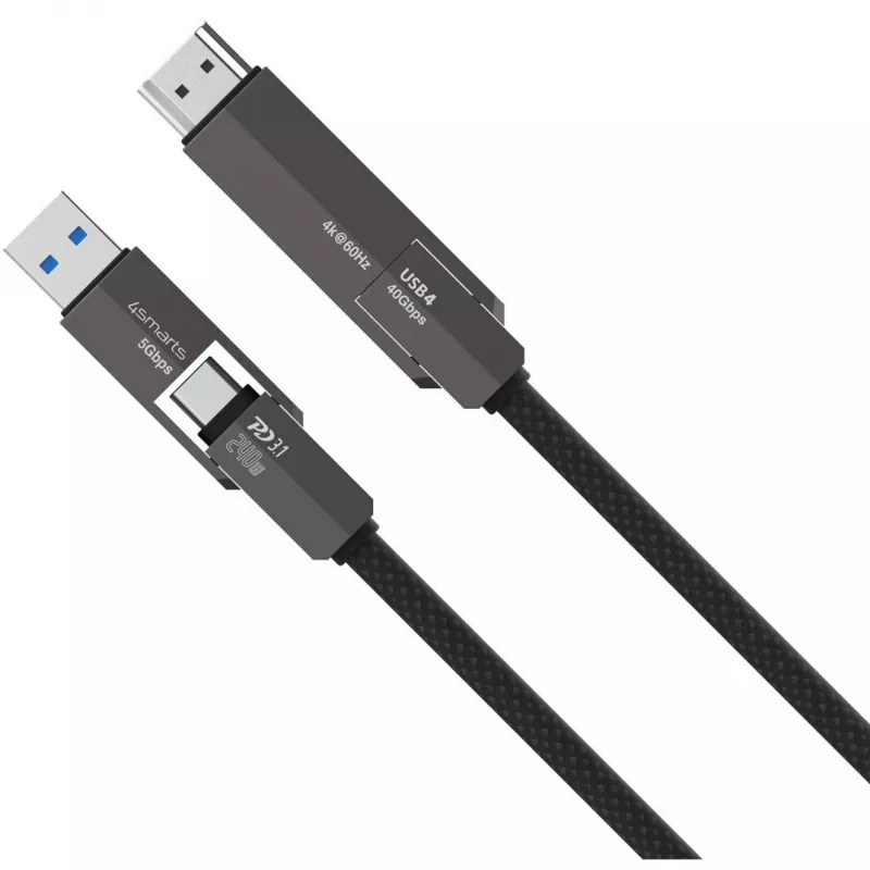 Cable USB4 a HDMI 4smarts ComboCord 240W 1,5 m – USB4 a HDMI, alimentación de 240W, longitud 1,5 m