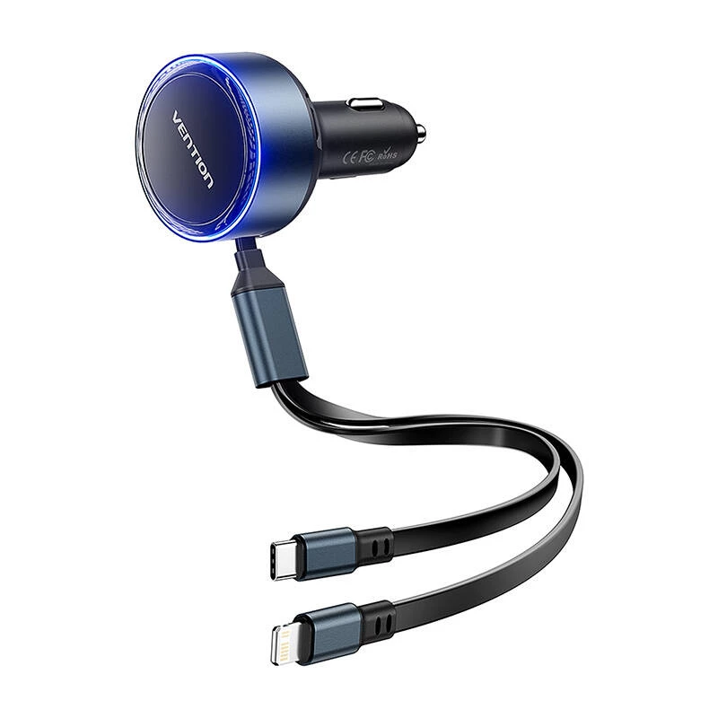Cargador de coche Vention FFOB0 30W con cable USB-C a Lightning, 30 W de potencia para carga de iPhone
