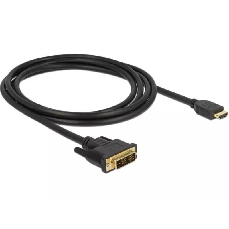 DeLOCK - Cable de vídeo - Single Link - HDMI / DVI - DVI-D (M) a HDMI (M) - 2 m - Triple aislamiento - Negro - Tornillos moleteados
