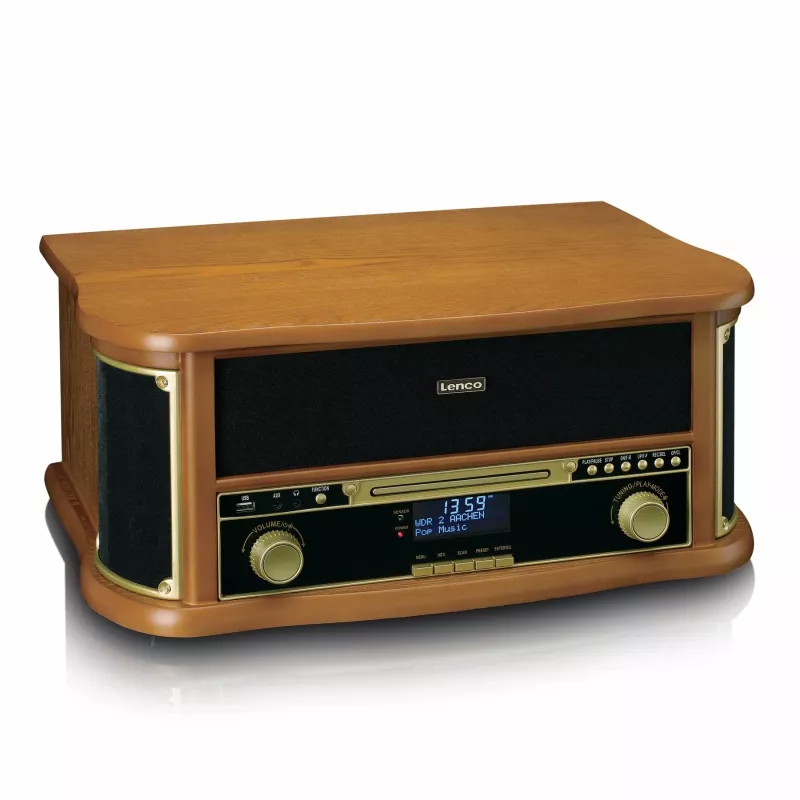 Lenco TCD-2571WD tocadiscos con pletina de casete, DAB+, FM, Bluetooth, USB, 10 W, madera