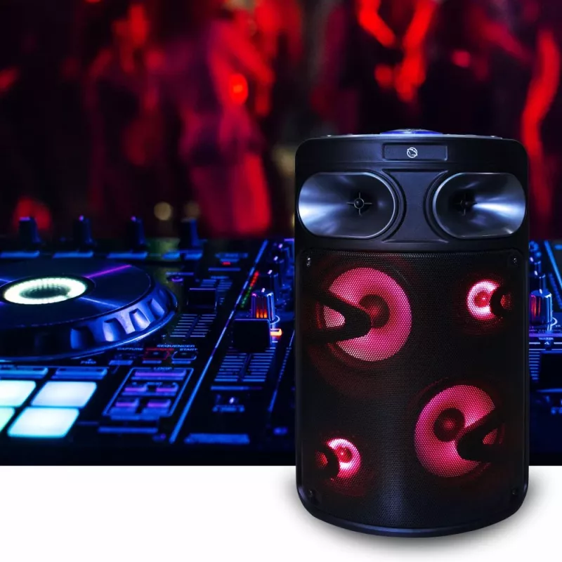 Altavoz de karaoke Bluetooth portátil MANTA SPK0803B140 140W, a batería, MIC/USB/microSD, FM, ecualizador, ruedas