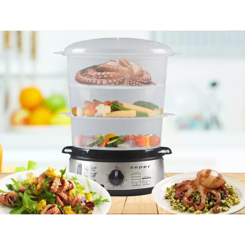 Vaporera Beper BC.250 3 cestas encimera 800 W acero inoxidable