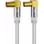 Goobay cable de antena de TV (tipo 135 dB), apantallado cuádruple, 10 m, blanco - dorado, conector hembra coaxial 90° > conector macho coaxial 90° (70450)