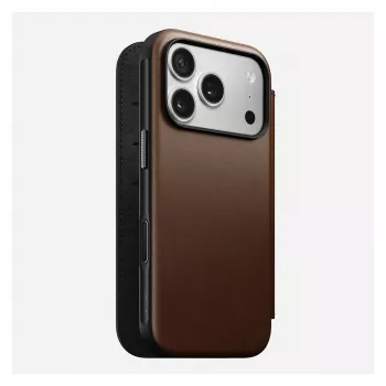 Funda tipo folio de cuero para móvil Nomad Modern Leather Folio para iPhone 17 Pro – marrón, compatible con 6,3