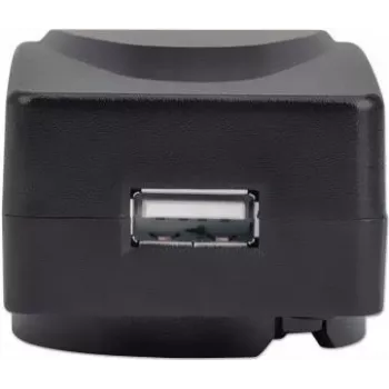 Cargador de red USB-A Manhattan para dispositivos móviles con adaptadores UK/EU/USA, cargador de smartphone, fuente de alimentación intercambiable, tres años de garantía, negro