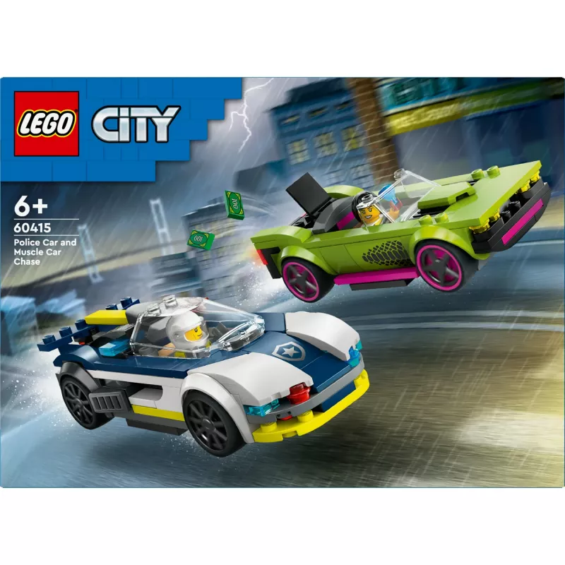 LEGO City Set de juego 60415 Persecución de coche de policía y muscle car — 213 piezas, 2 minifiguras, edad 6+