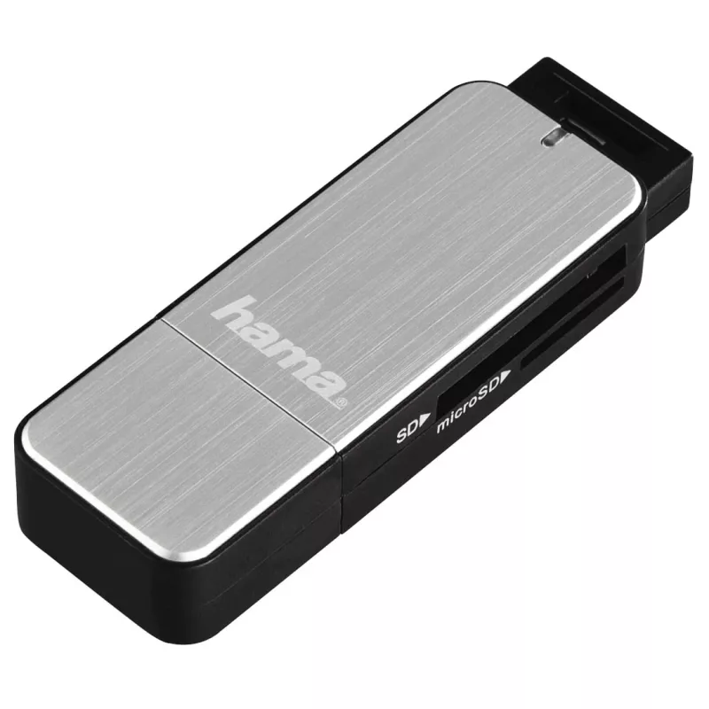 Hama 123900 lector de tarjetas USB 3.0 SD/microSD, aluminio, negro/plata