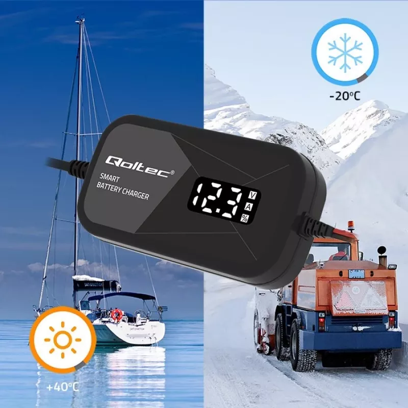 Cargador de baterías QOLTEC 52492 12V 2A con control por microprocesador y regeneración de celdas