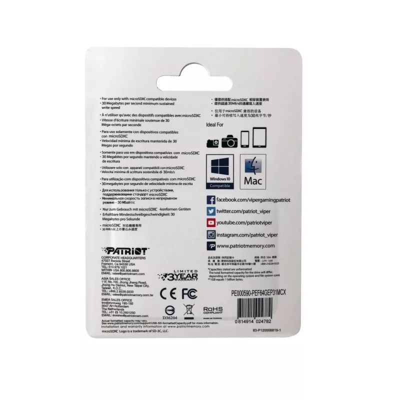 Patriot Memory PEF64GEP31MCX tarjeta de memoria 64 GB MicroSDXC Class 10