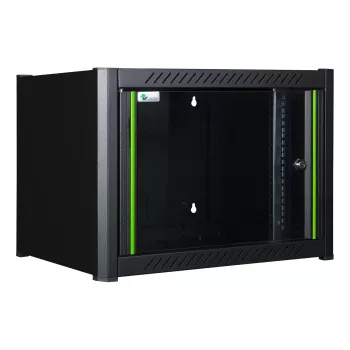 Rack de pared LOGON RWM06U56BL 6U negro con cerradura de llave y gestión de cables