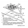 Placa de gas empotrable Bosch PPP6A2I40, 4 zonas, rejillas de hierro fundido, negra, 590×520×54 mm, control por mando giratorio