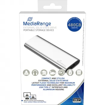 MediaRange MR1102 - SSD - 480 GB - externo (portátil) - USB 3.2 Gen 2 (conector USB-C) - Plata (MR1102)