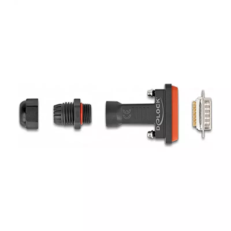 Conector macho DeLOCK D-Sub de 15 contactos con carcasa IP67 impermeable