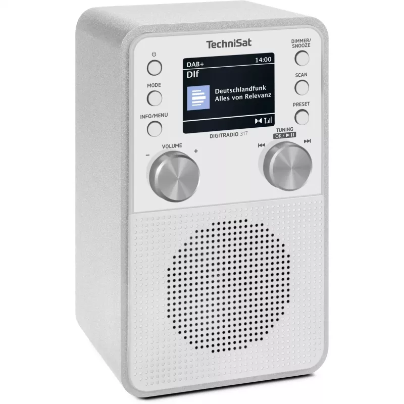 Radio digital TECHNISAT DigitRadio 317 blanca — recepción FM y DAB+, diseño de sobremesa compacto