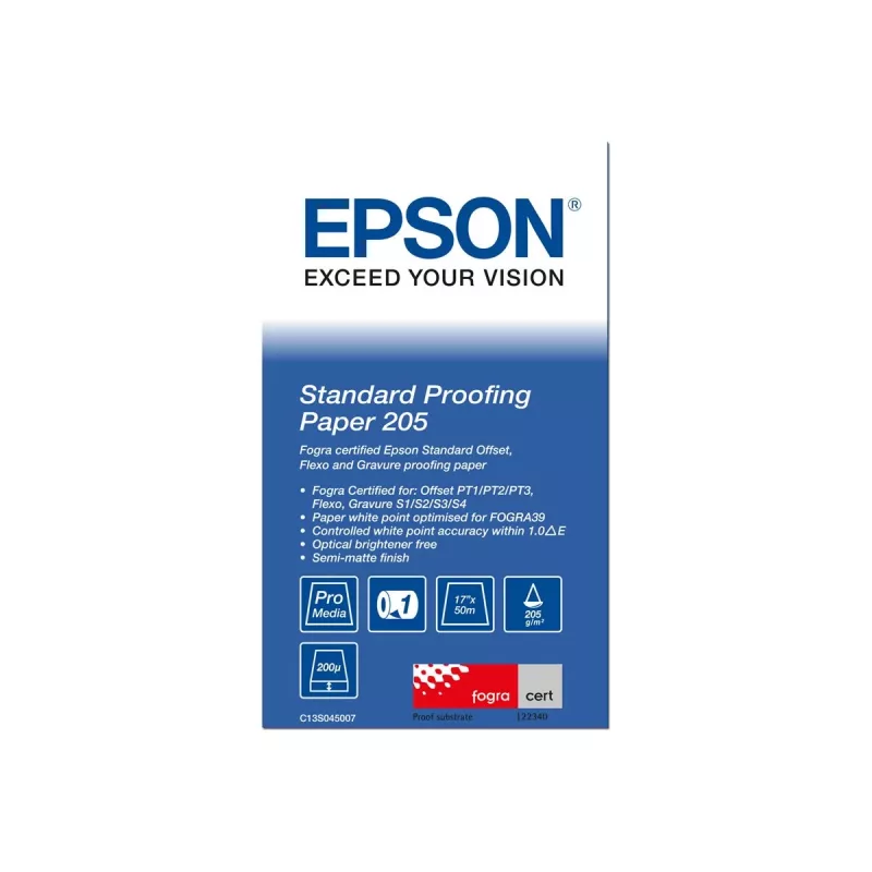 Epson C13S045007 Standard Proofing Paper rollo de papel, 17 pulgadas (43,2 cm) x 50 m, 205 g/m², blanco