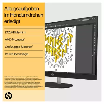 HP 27-cr0471ng - Todo en uno (solución completa) - Ryzen 7 7730U - RAM 16 GB - SSD 512 GB - NVMe - Radeon Graphics - 1GbE, Wi-Fi 6, Bluetooth - WLAN: 802.11a/b/g/n/ac/ax, Bluetooth