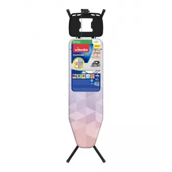 Tabla de planchar de tamaño completo VILEDA Dimond Plus 173270 — 1200×380 mm, altura ajustable 77–97 cm, funda de algodón, patas de acero, soporte para plancha