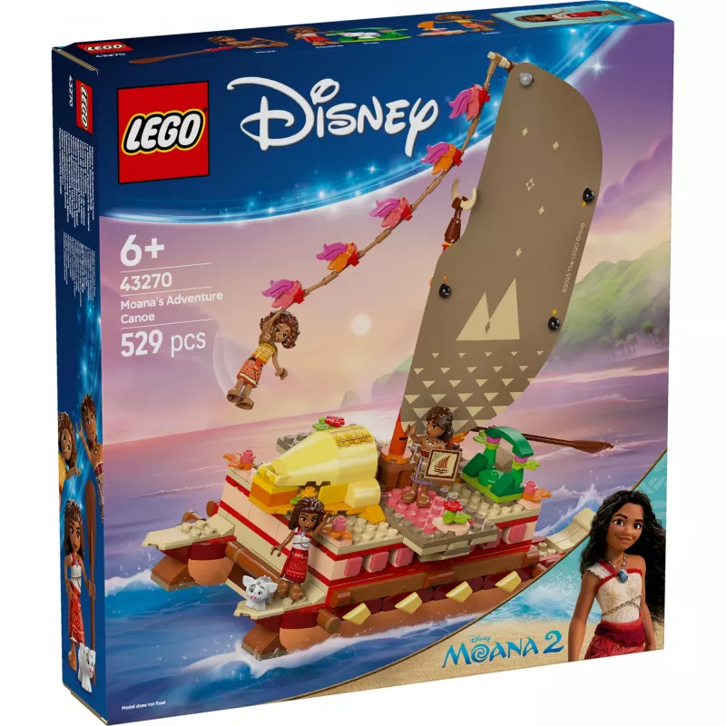 LEGO Disney 43270 La canoa de aventuras de Moana, 529 piezas, 3 minifiguras, 6+