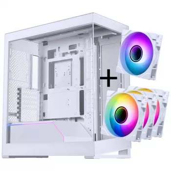 Caja ATX PHANTEKS NV-Series NV5 MK2, cristal templado, DRGB - blanco mate + pack de 3 ventiladores M25 Gen2 PWM D-RGB Reverse Blade + 1 ventilador normal - 120 mm