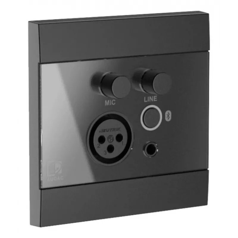 AUDAC WP225/B Panel de pared, micrófono XLR + conector hembra jack 3,5 mm, Bluetooth, negro
