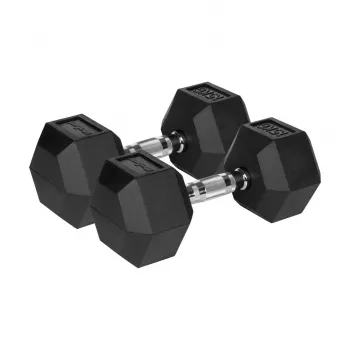 Mancuerna hexagonal Rebel Active con recubrimiento de goma 15 kg – mancuerna hexagonal individual, agarre compacto