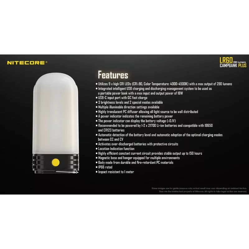 Linterna de camping a pilas Nitecore LR60 280 lm USB C