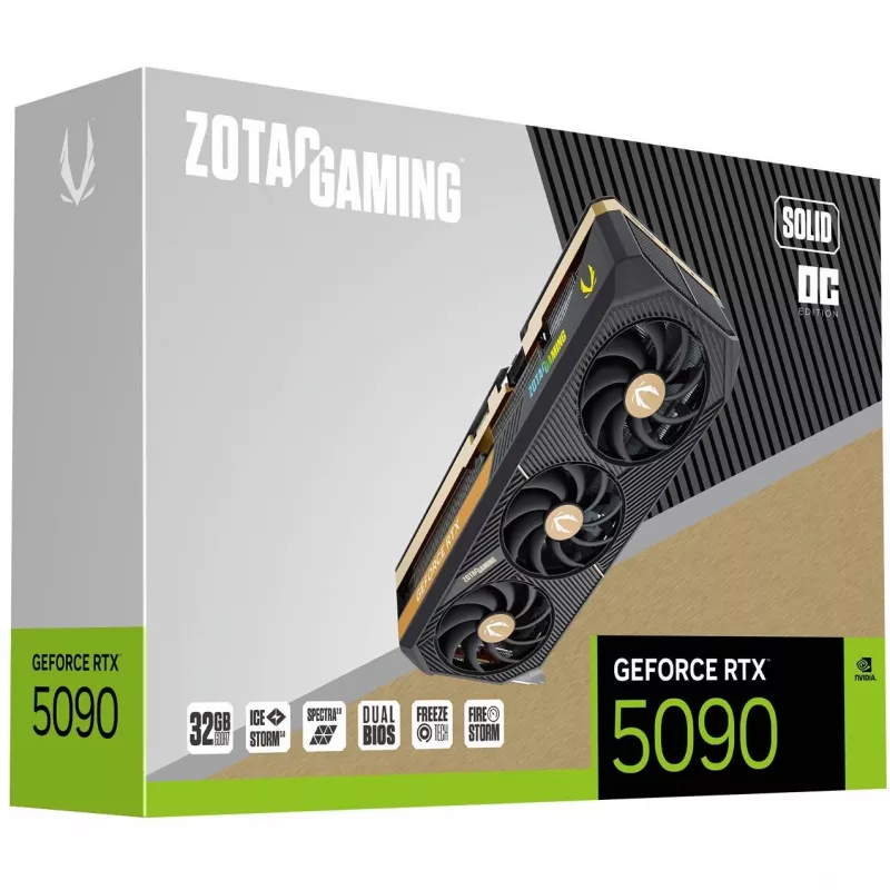 ZOTAC Gaming GeForce RTX 5090 SOLID OC 32GB GDDR7 PCIe 5.0 x16 Tarjeta gráfica (ZT-B50900J-10P)