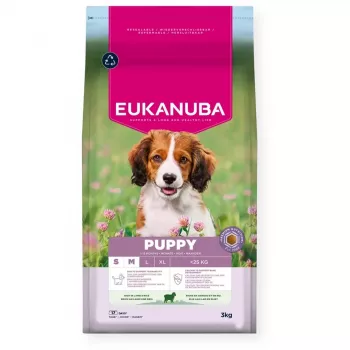Pienso seco para perros EUKANUBA Puppy & Junior Small/Medium Lamb & Rice 3 kg — alimento completo para perros jóvenes de razas pequeñas y medianas