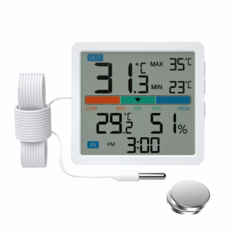 Manta MTO002W estación meteorológica con sensor externo, termómetro/higrómetro, reloj, blanca