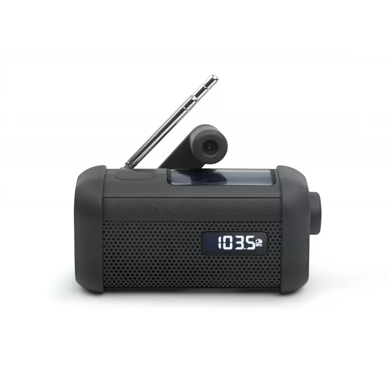 Muse MH-08 MB radio solar portátil con manivela y linterna, negro