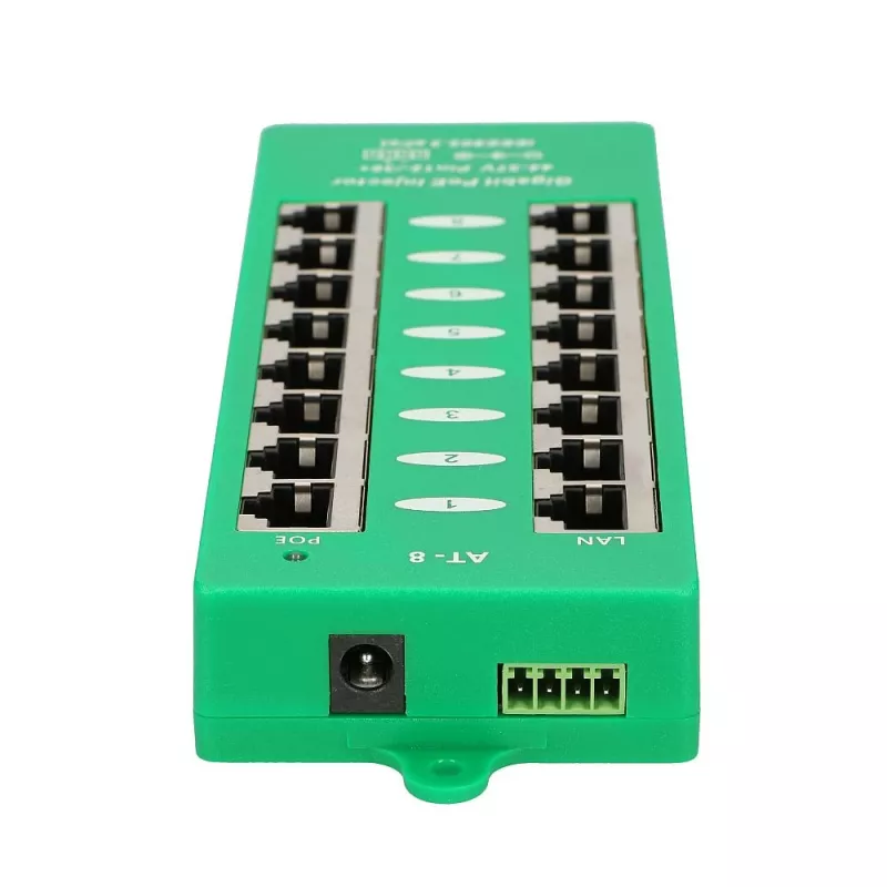 Inyector PoE Gigabit Extralink de 8 puertos activo, 8 puertos Gigabit 802.3at/af, Mode A