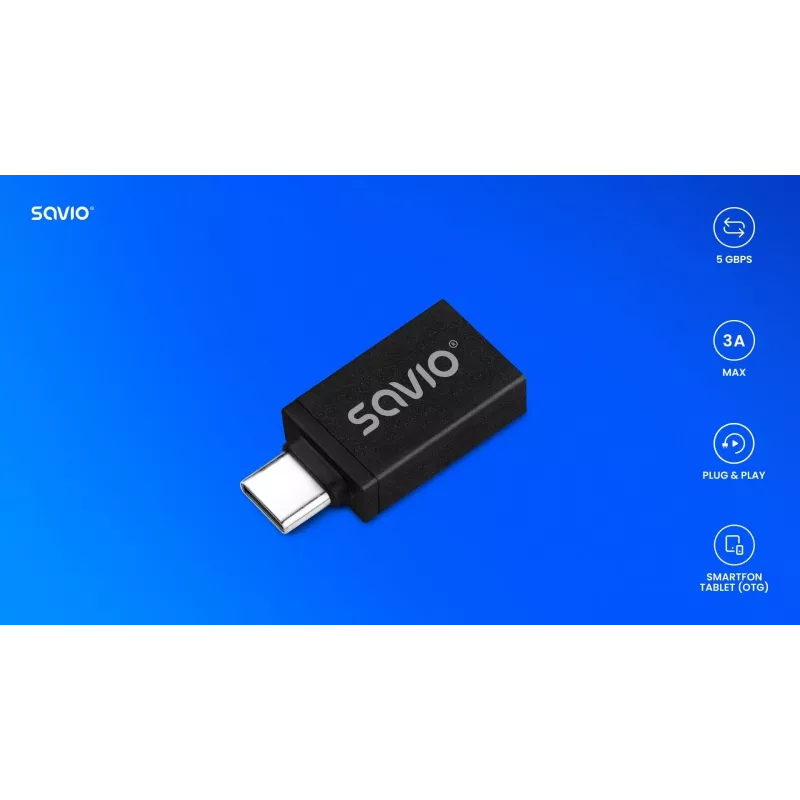 Adaptador de cable de vídeo Savio AK-80 0m USB Type-A USB Type-C negro